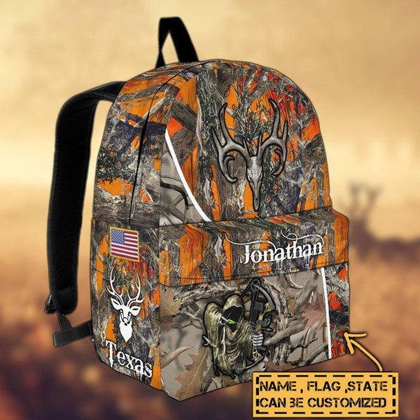 Maxcorners Deer Hunting Name State & Flag Personalized Backpack