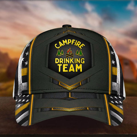 Max Corners Yellow US Flag Campfire Drinking Team Custom 3D Cap
