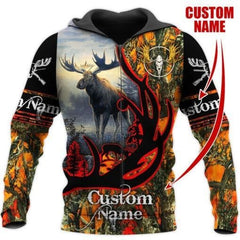 Maxcorners Moose Hunting Personalized Name 3D Over Printed Hoodie