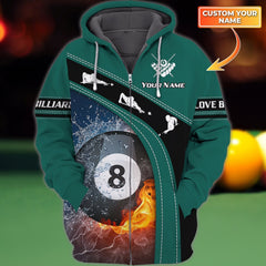 Maxcorners Billiard Lover Green Personalized Name 3D Over Printed Hoodie